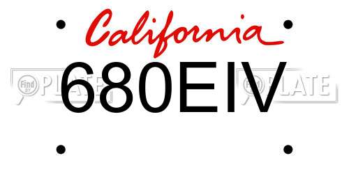 680EIV California License Plate