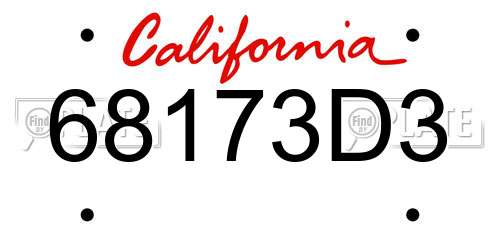 68173D3 California License Plate