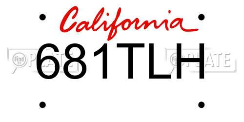 681TLH California License Plate