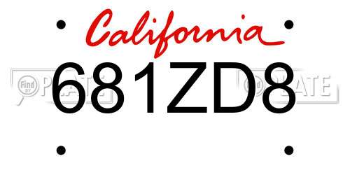 681ZD8 California License Plate