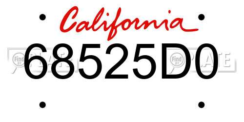 68525D0 California License Plate