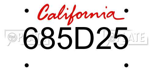 685D25 California License Plate