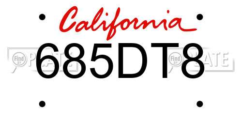 685DT8 California License Plate
