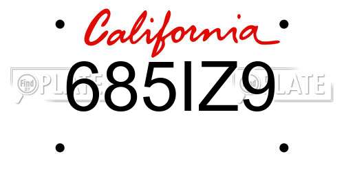 685IZ9 California License Plate