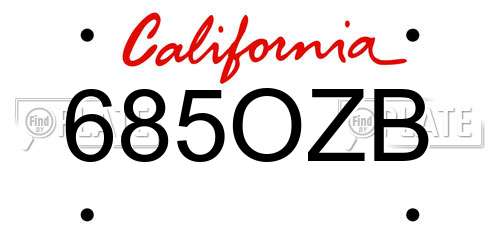 685OZB California License Plate