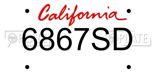 6867SD California License Plate