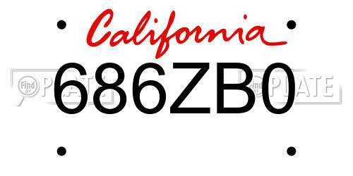 686ZB0 California License Plate
