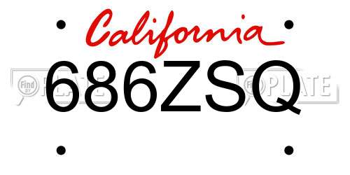 686ZSQ California License Plate