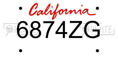 6874ZG California License Plate