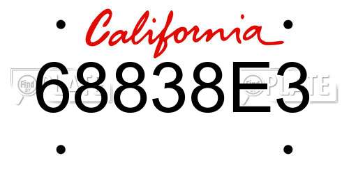 68838E3 California License Plate