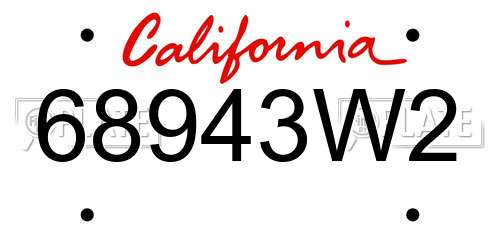 68943W2 California License Plate