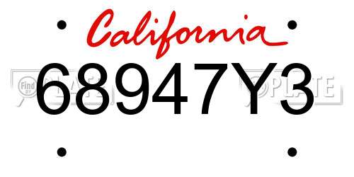 68947Y3 California License Plate