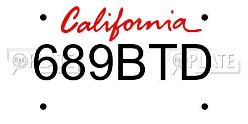 689BTD California License Plate
