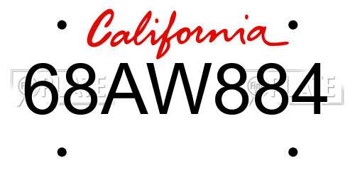 68AW884 California License Plate