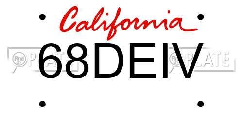 68DEIV California License Plate