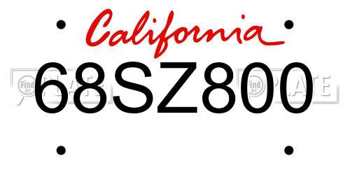 68SZ800 California License Plate