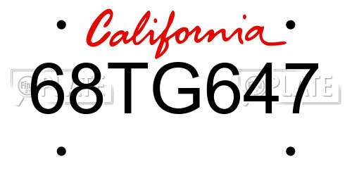 68TG647 California License Plate