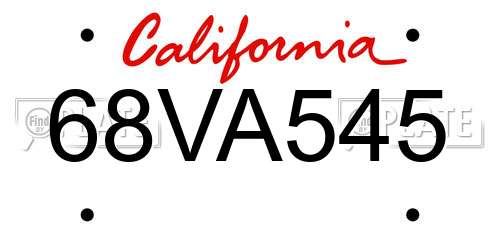 68VA545 California License Plate