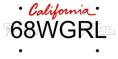68WGRL California License Plate