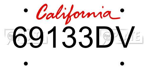 69133DV California License Plate