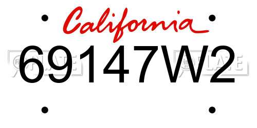 69147W2 California License Plate