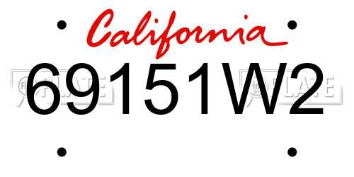 69151W2 California License Plate