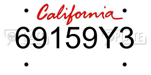 69159Y3 California License Plate
