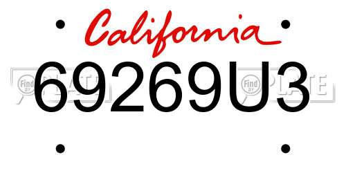 69269U3 California License Plate