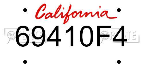69410F4 California License Plate