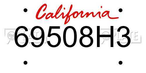 69508H3 California License Plate