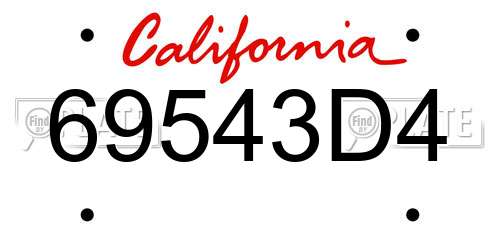 69543D4 California License Plate