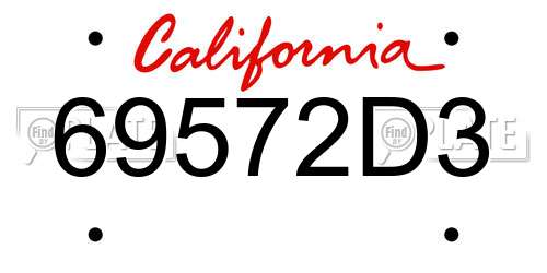 69572D3 California License Plate