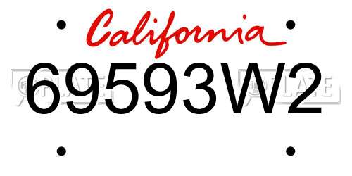 69593W2 California License Plate