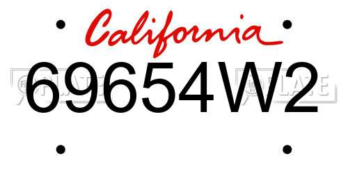 69654W2 California License Plate