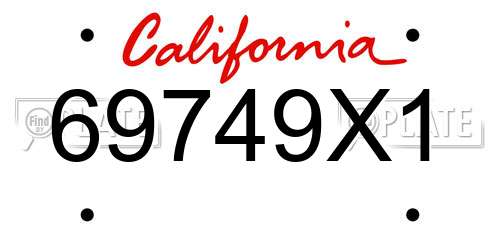 69749X1 California License Plate