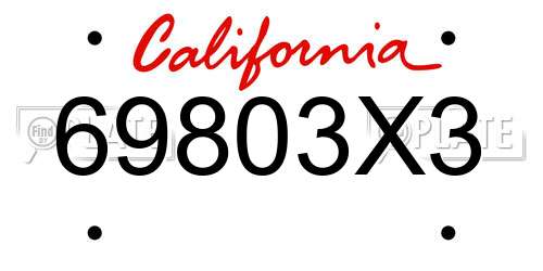 69803X3 California License Plate