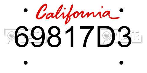 69817D3 California License Plate