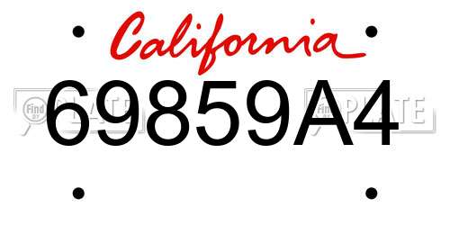 69859A4 California License Plate