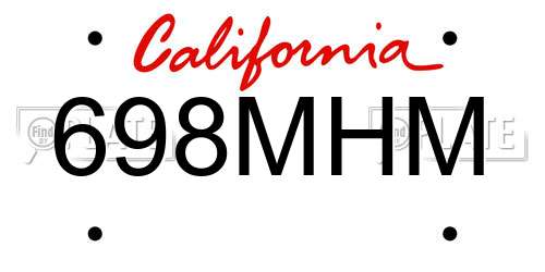 698MHM California License Plate