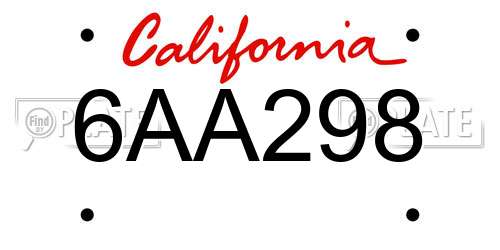 6AA298 California License Plate