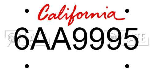 6AA9995 California License Plate