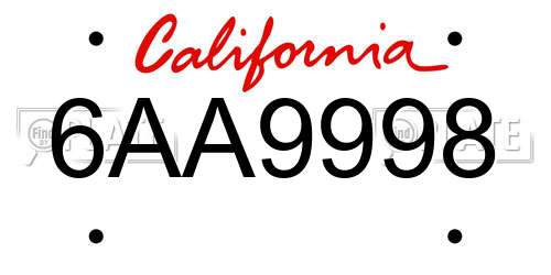 6AA9998 California License Plate