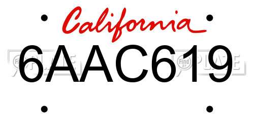 6AAC619 California License Plate