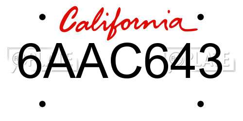 6AAC643 California License Plate