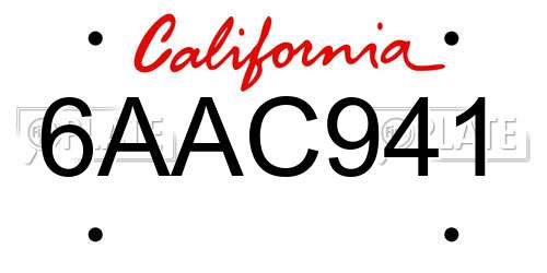 6AAC941 California License Plate