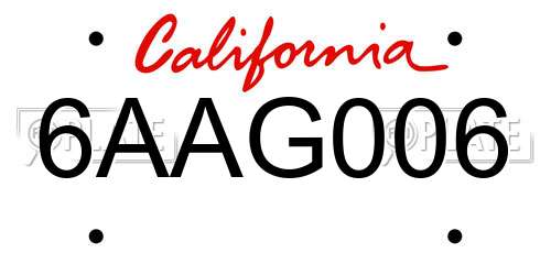 6AAG006 California License Plate