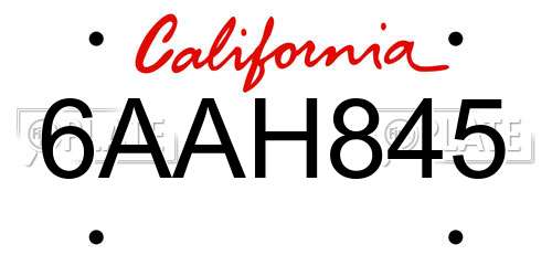 6AAH845 California License Plate