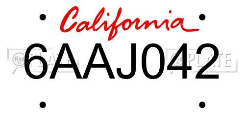 6AAJ042 California License Plate