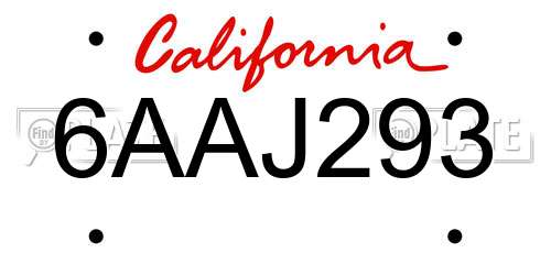 6AAJ293 California License Plate