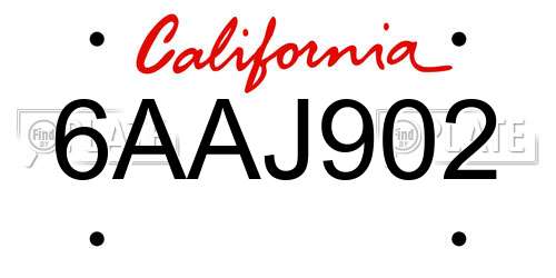 6AAJ902 California License Plate
